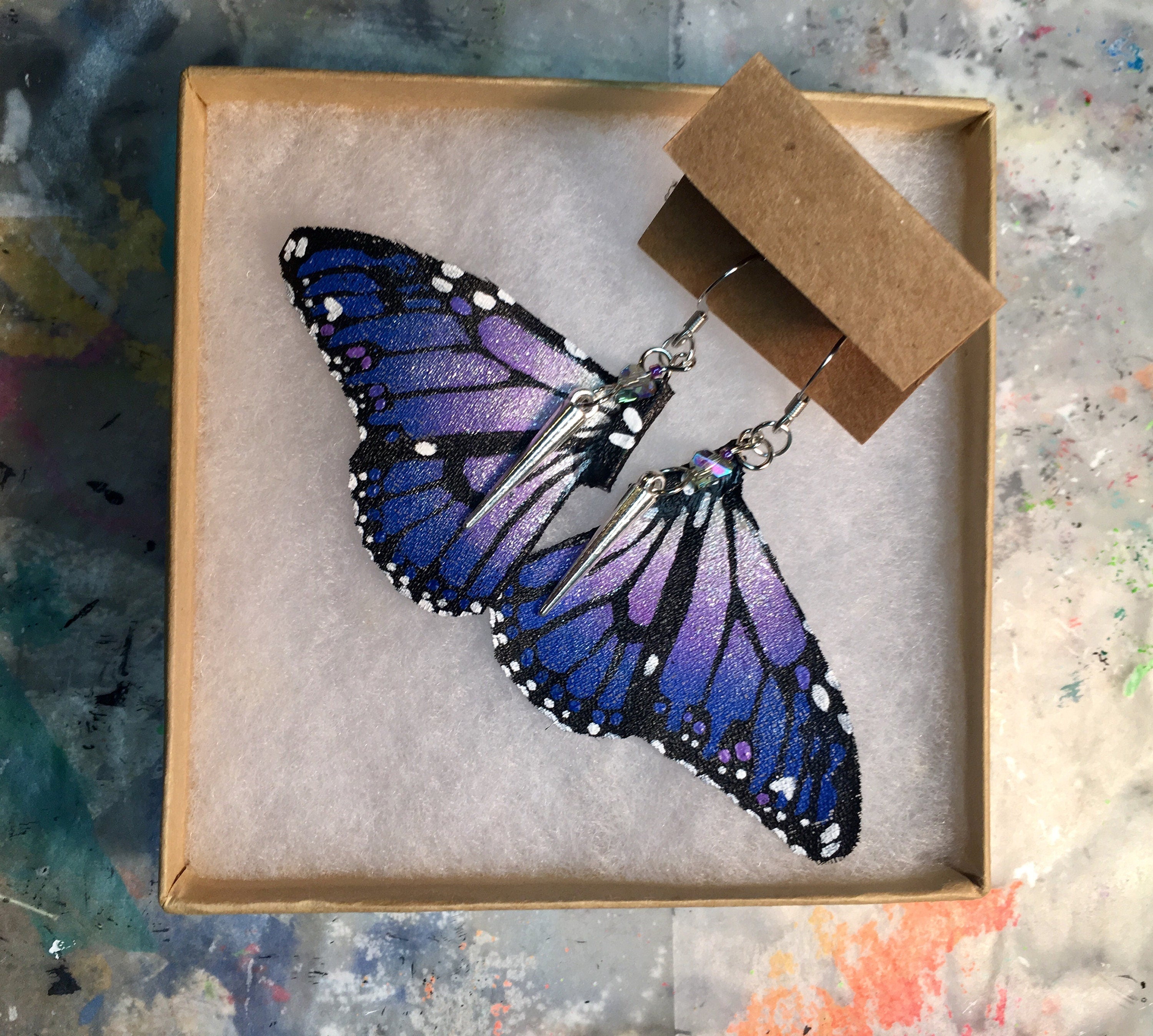 Hand Painted & Crafted Monarch Butterfly Earrings - "the Joanie G Wing Mini"
