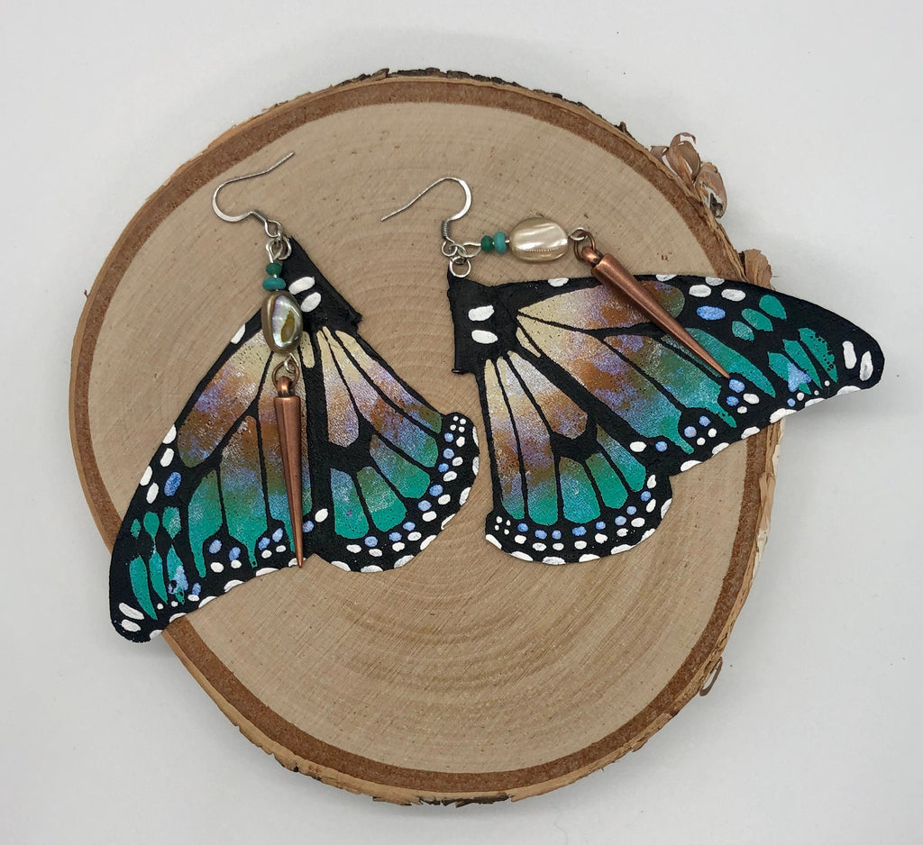 Hand Painted & Crafted Butterfly Earrings - "the Beach Wing"