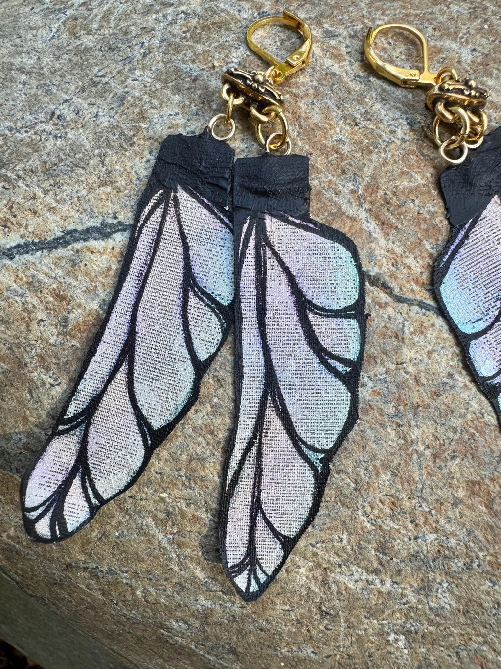 Dragonfly Wings - hand painted hand, crafted, earrings.