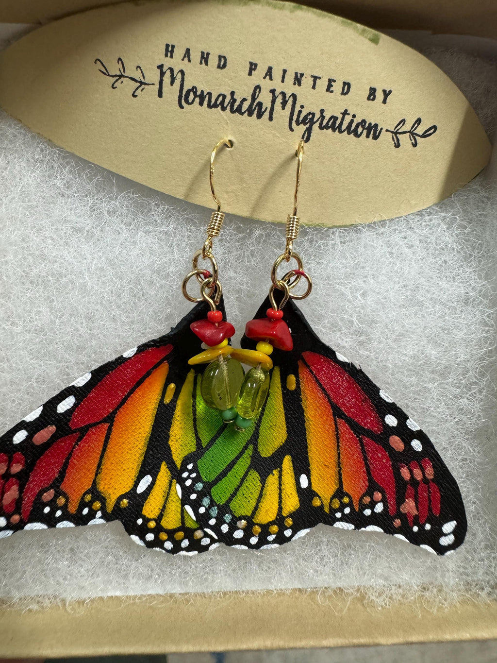 Hand Painted & Crafted Monarch Butterfly Earrings - "the Mini Reggae blend"