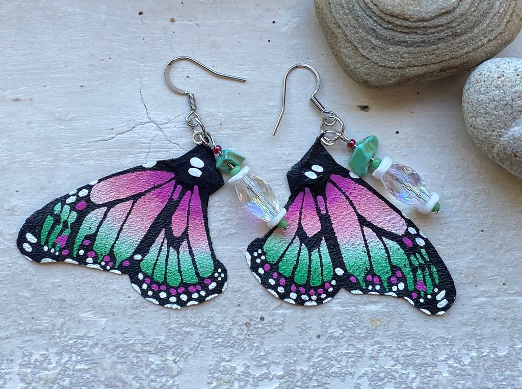 Hand Painted & Crafted Monarch Butterfly Earrings - "the Mini Easter wing"