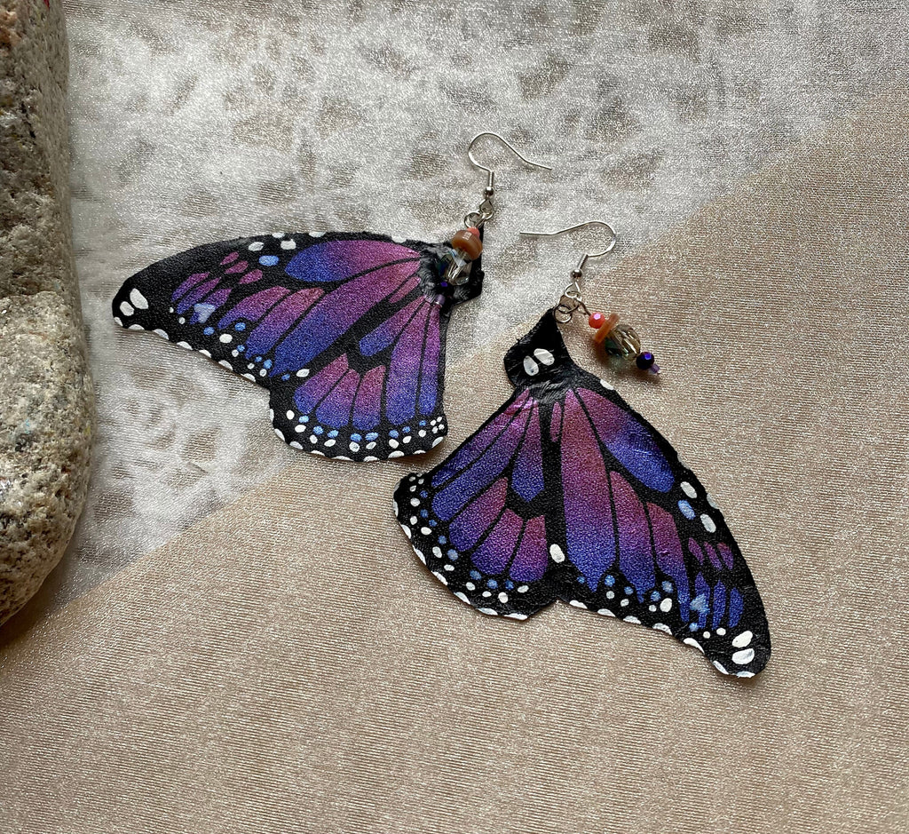 Hand Painted & Crafted Monarch Butterfly Earrings - "the Rellie wing"
