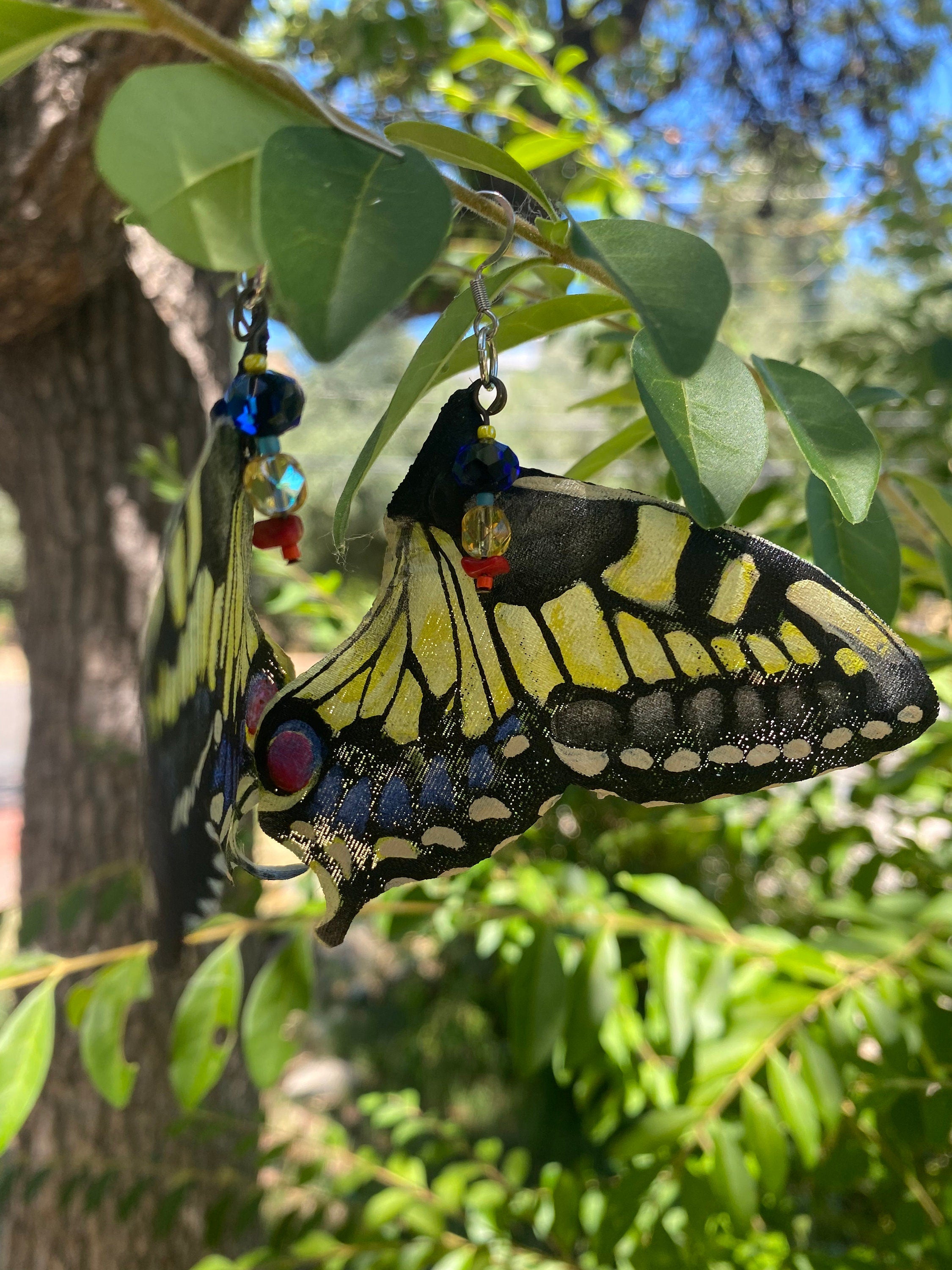 Hand Painted & Crafted Butterfly Earrings - "the Swallowtail wings"