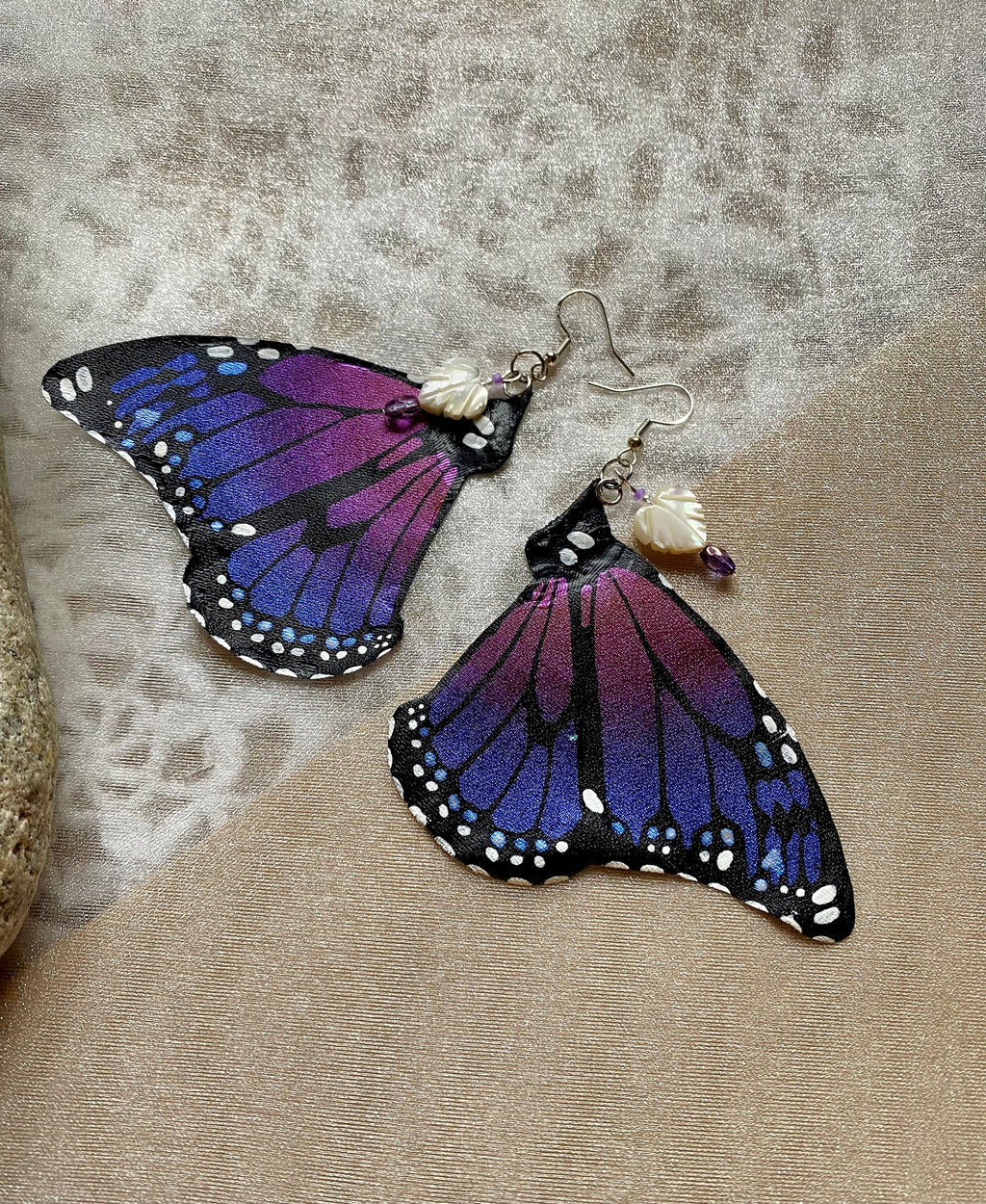 Hand Painted & Crafted Monarch Butterfly Earrings - "the Aurora wing"