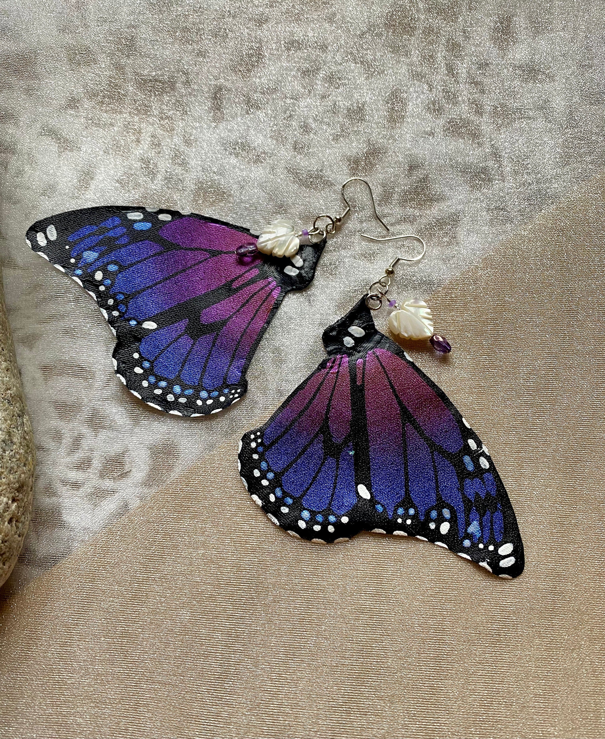 Hand Painted & Crafted Monarch Butterfly Earrings - "the Aurora wing"