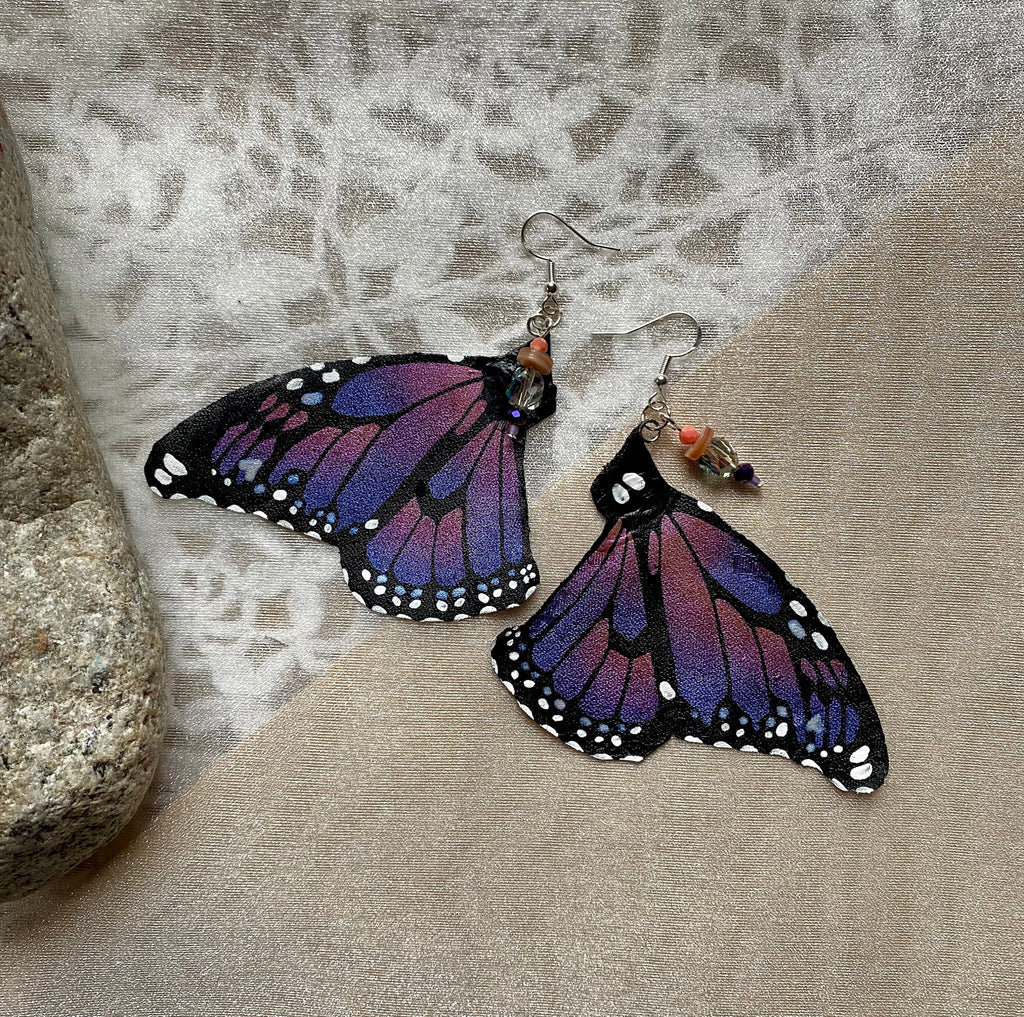 Hand Painted & Crafted Monarch Butterfly Earrings - "the Rellie wing"