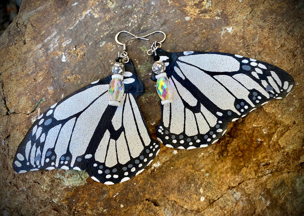 Hand Painted & Crafted Monarch Butterfly Earrings - "the Shimmering White wing"