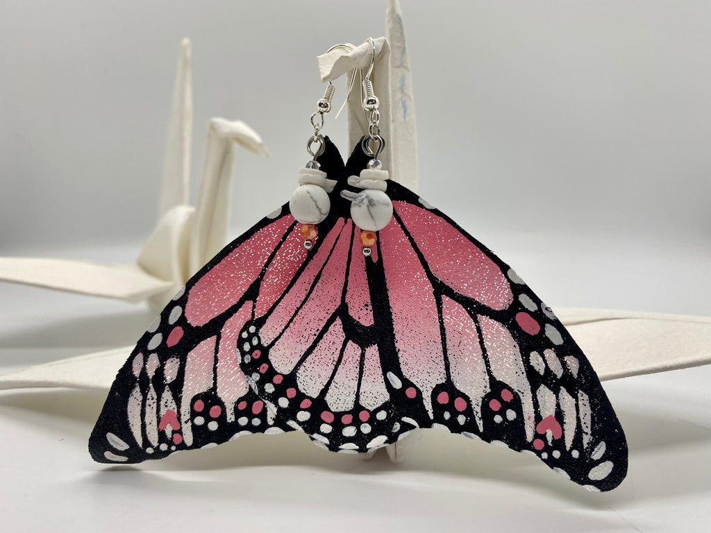 Hand Painted & Crafted Monarch Butterfly Earrings - "Poise Pastel wing"