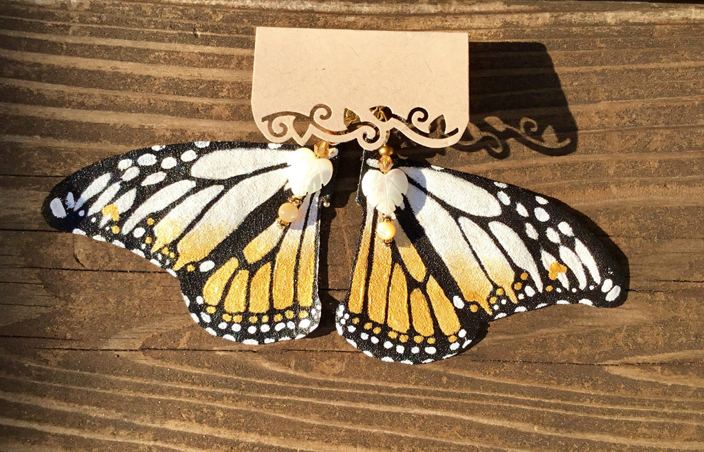Hand Painted & Crafted Monarch Butterfly Earrings - "The Glory Wing"