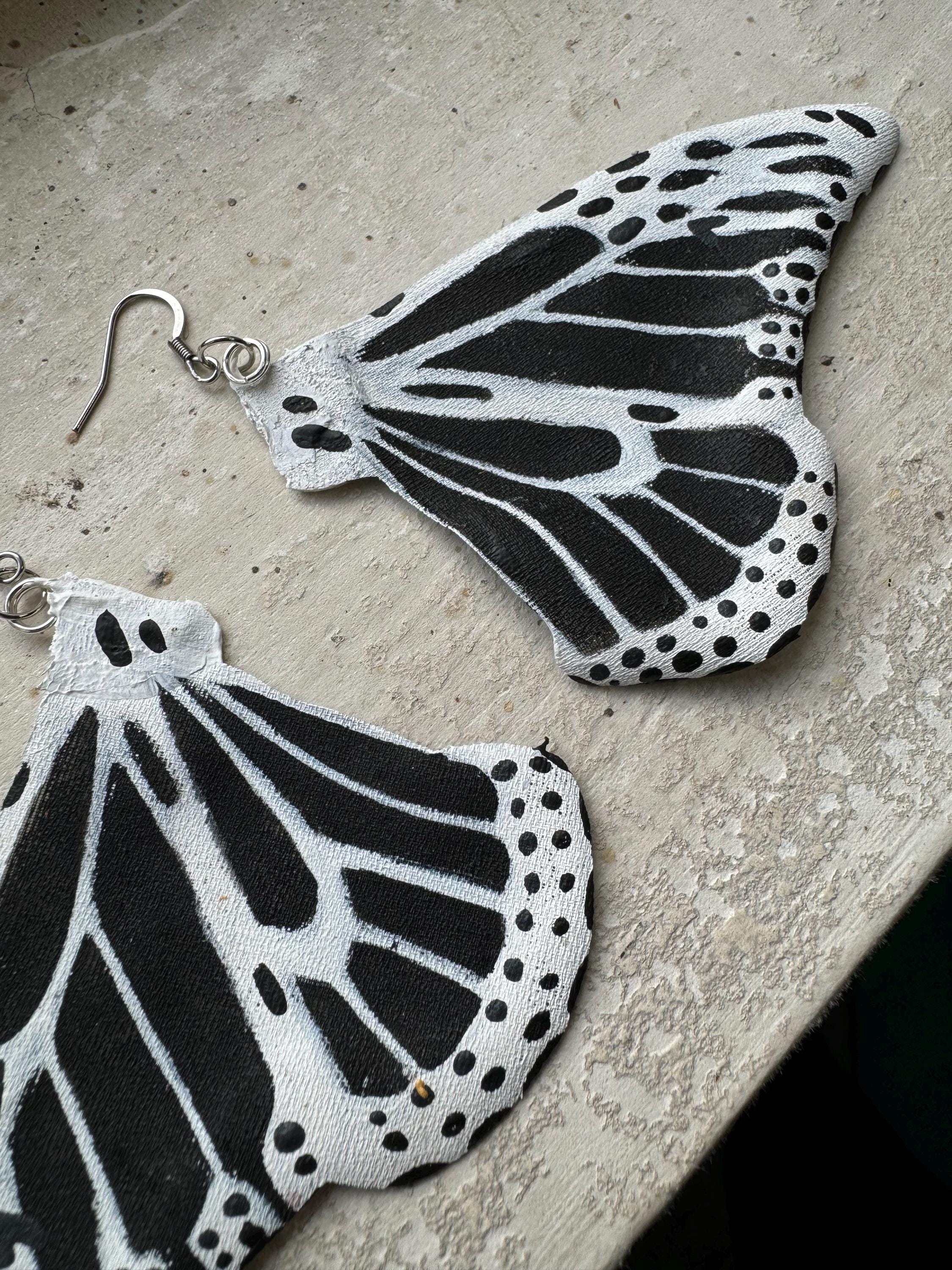 Hand Painted & Crafted Monarch Butterfly Earrings - "Día de los Muertos Wings"