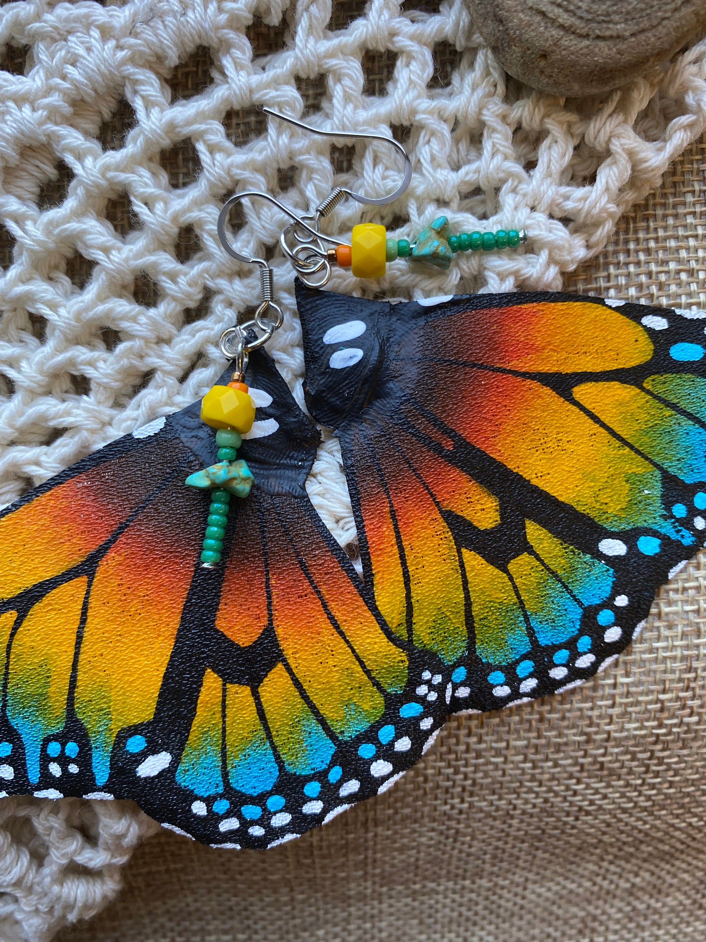 Hand Painted & Crafted Monarch Butterfly Earrings - "the Sunflower wing"