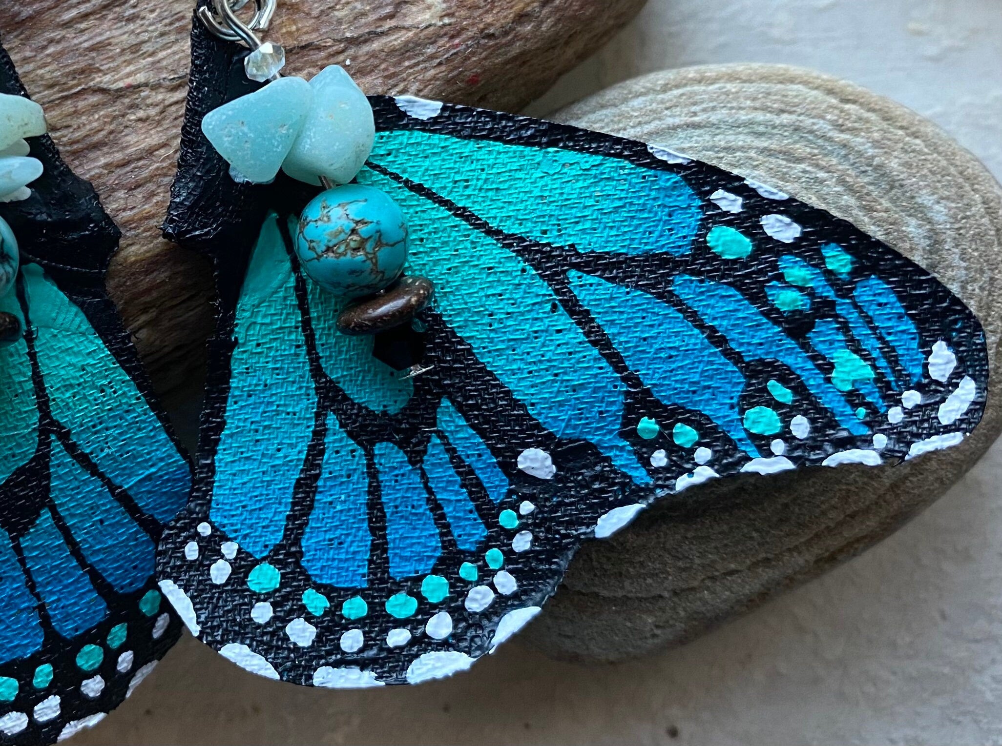 Hand Painted & Crafted Monarch Butterfly Earrings - "the Mini Turquoise wing"