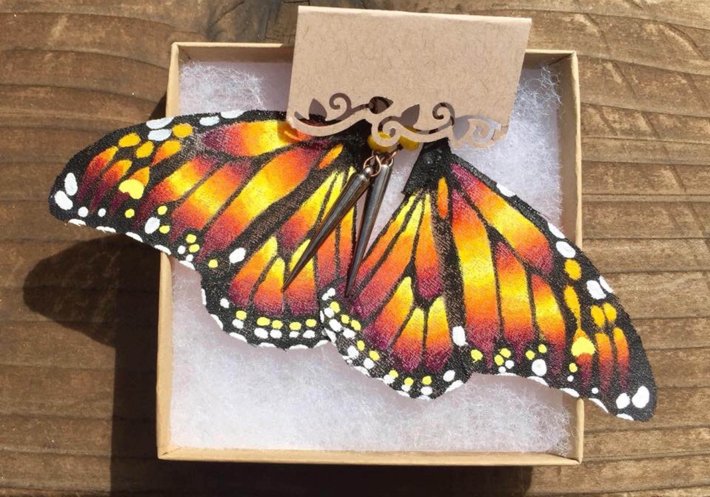 Hand Painted & Crafted Monarch Butterfly Earrings - "the Marissa Wing"
