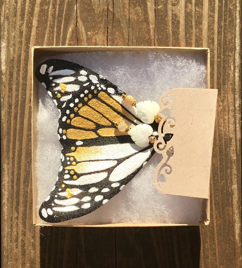 Hand Painted & Crafted Monarch Butterfly Earrings - "The Glory Wing"