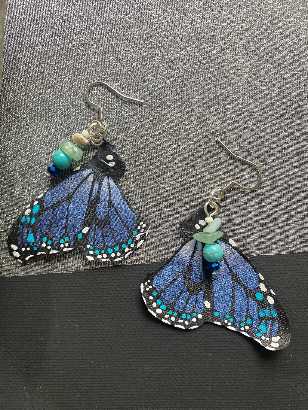 Hand Painted & Crafted Monarch Butterfly Earrings - "the Mini Midnight Blue"