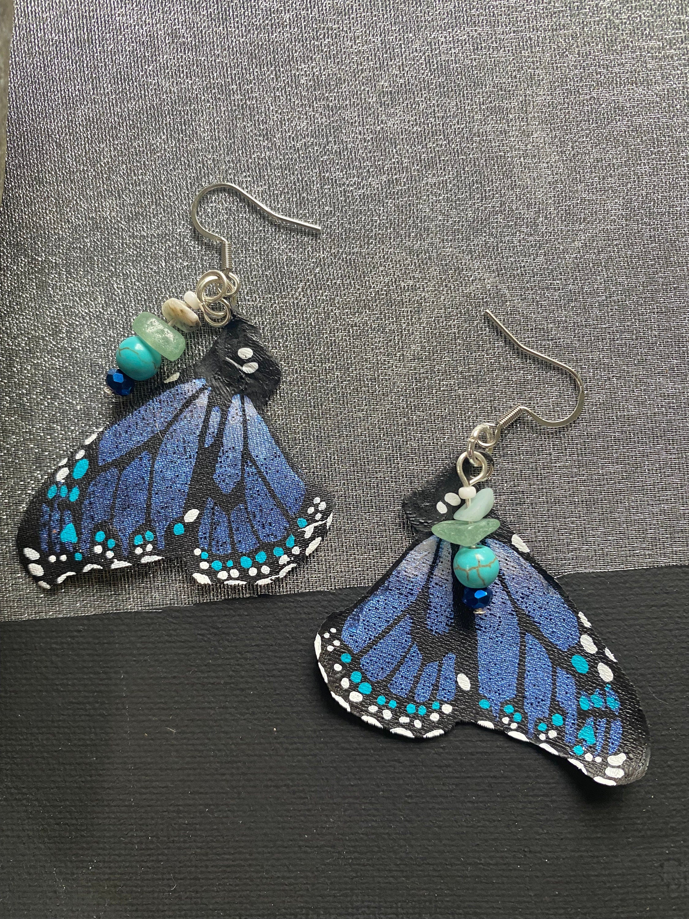 Hand Painted & Crafted Monarch Butterfly Earrings - "the Mini Midnight Blue"