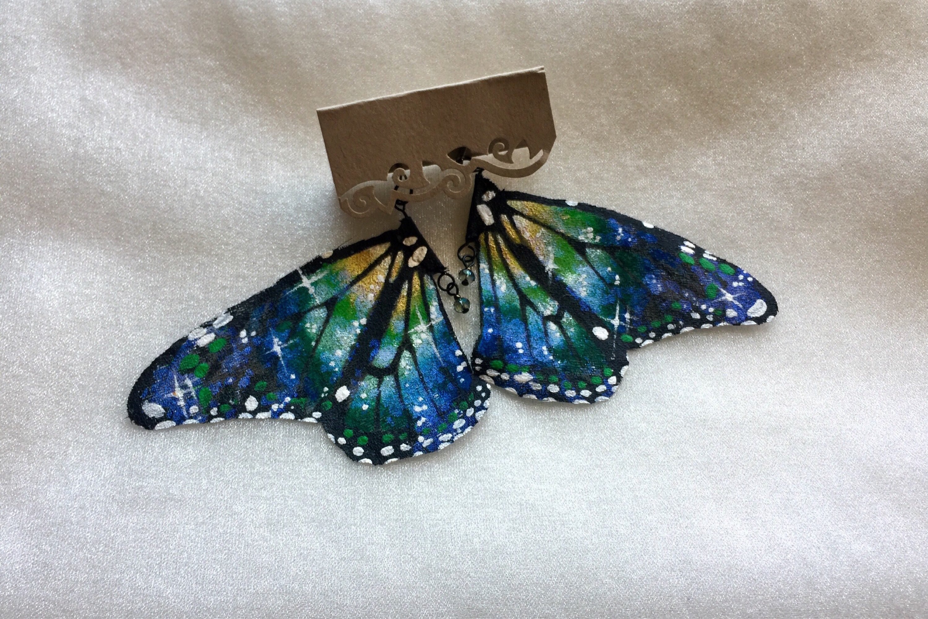 Hand Painted & Crafted Monarch Butterfly Earrings - "the Space Nebula"