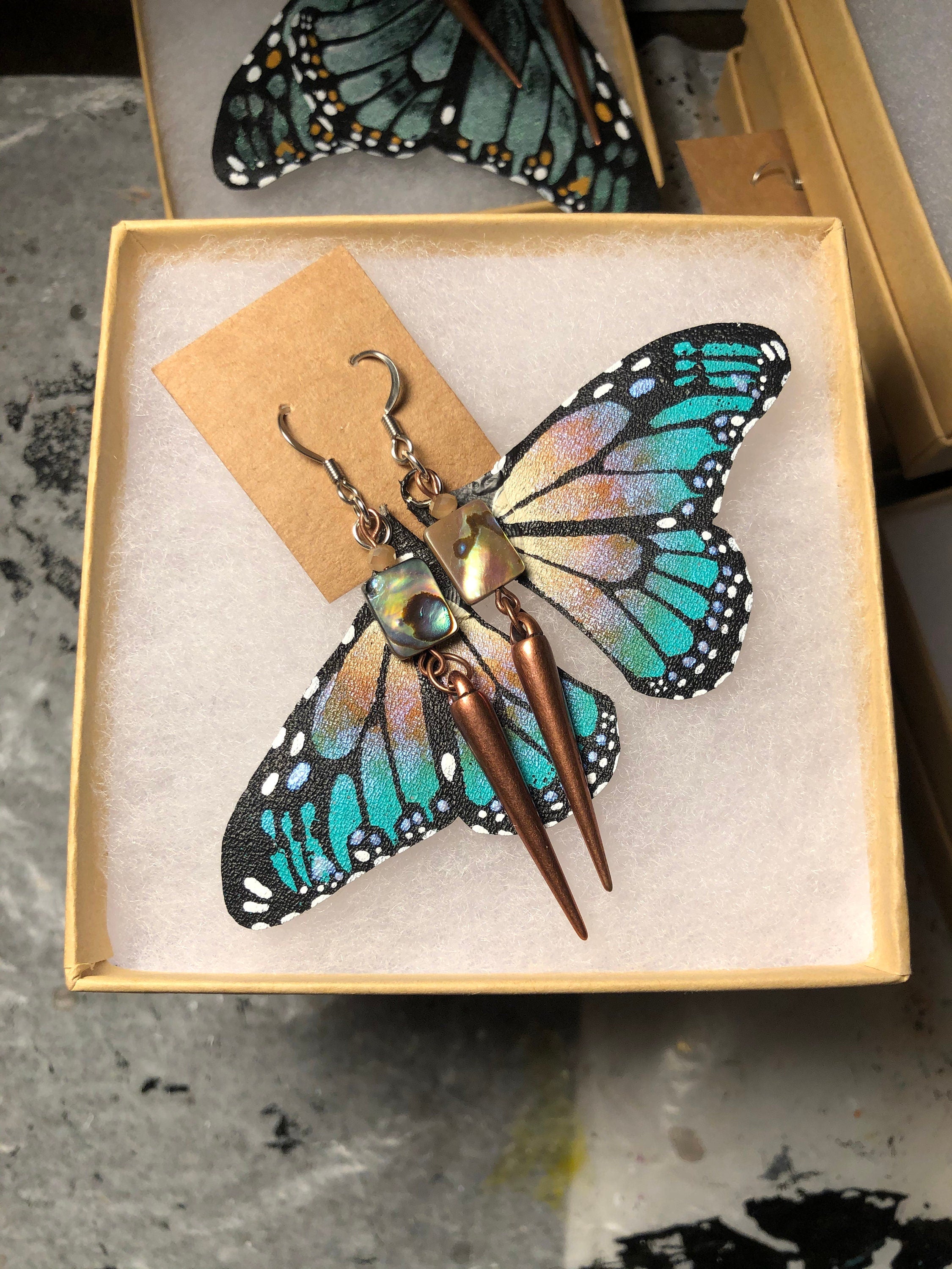 Hand Painted & Crafted Monarch Butterfly Earrings - "the Mini Beach wing"