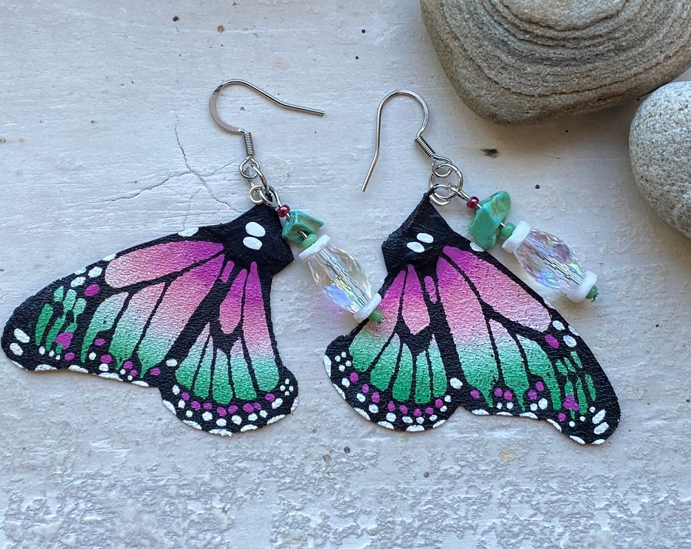 Hand Painted & Crafted Monarch Butterfly Earrings - the Mini Easter wing