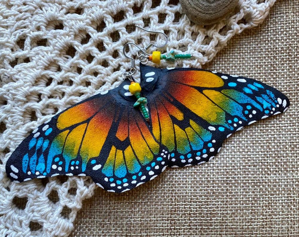 Hand Painted & Crafted Monarch Butterfly Earrings - the Sunflower wing